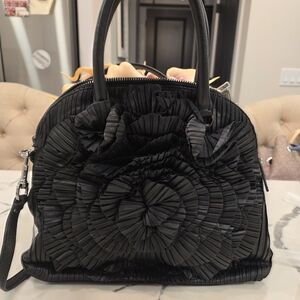 Pre Love Valentino Black Floral Textured Dome Satchel Bag